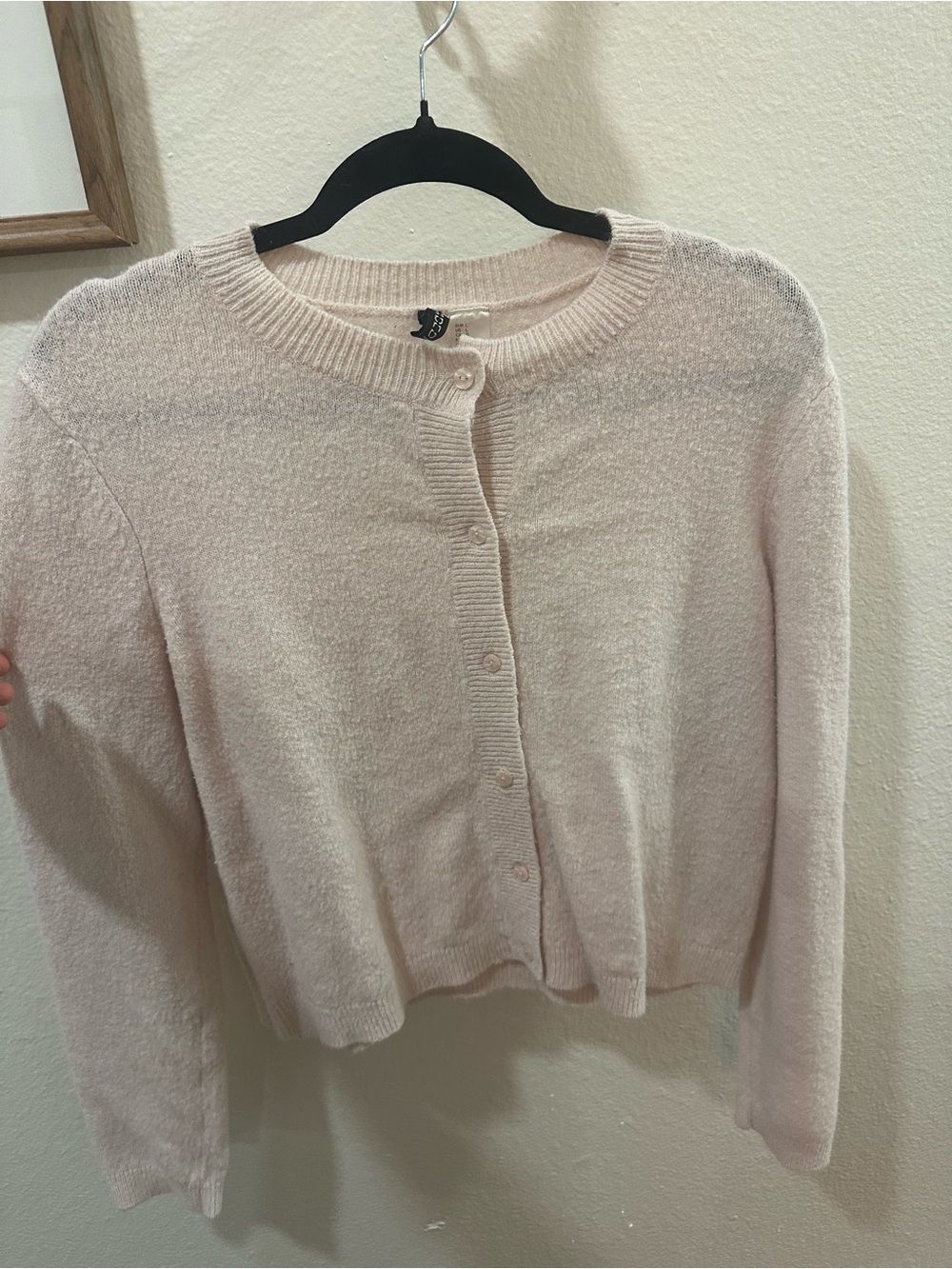 Divided Pastel Pink Button-Front Cropped Cardigan